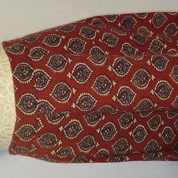 Red White Floral Paisley Print Drawstring Hook Eye A-Line Boho Gypsy Hippi Midi - Picture 2 of 9